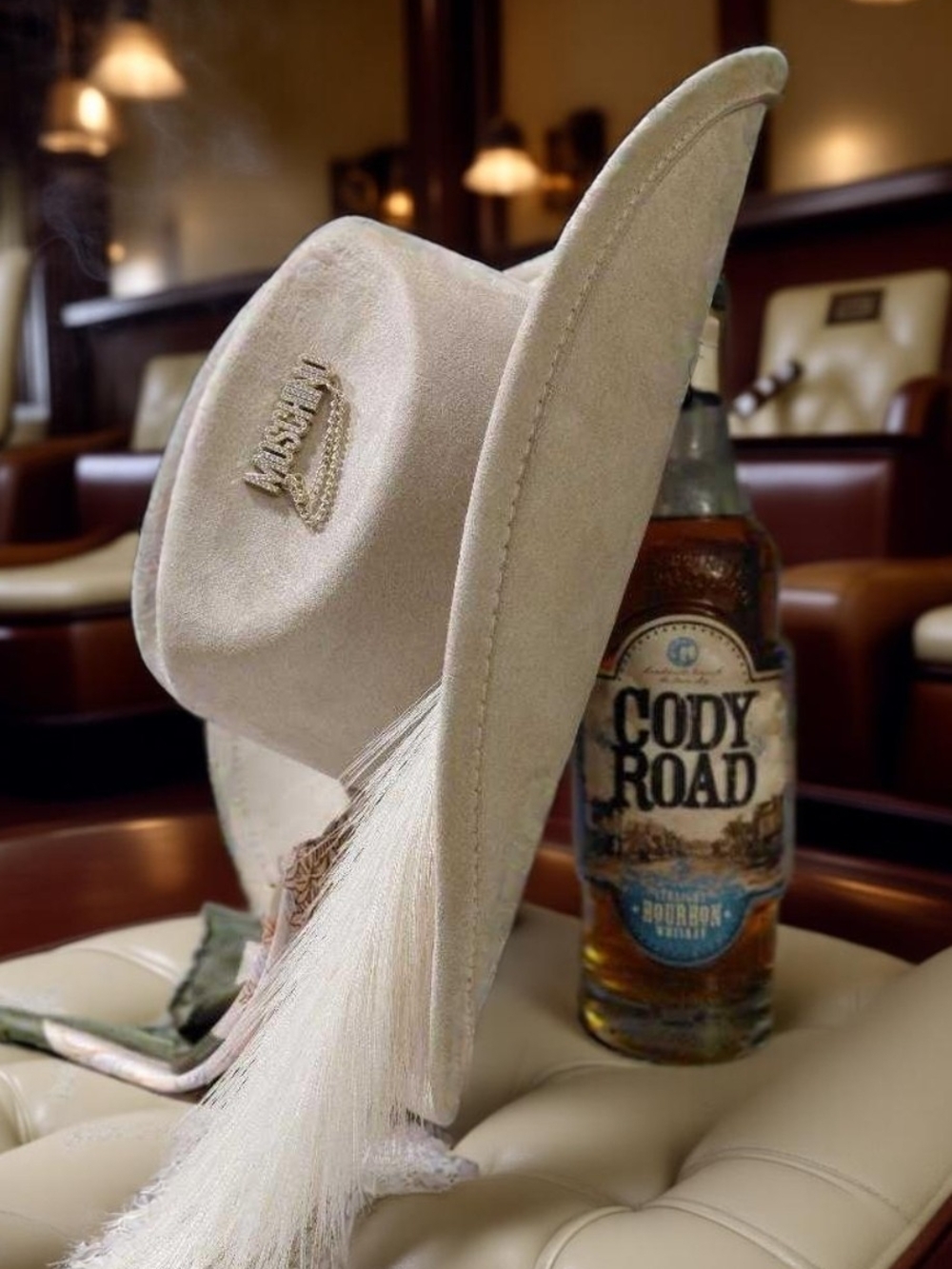 Beige Western Suede Cowboy Hat with Embroidered Accent
